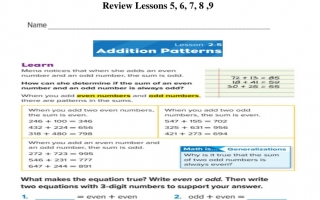 أوراق عمل Review Unit 2 Lessons 5- 6- 7- 8 -9 الرياضيات منهج انجليزي الصف الثالث
