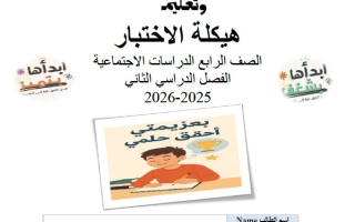 مراجعة هيكل الاختبار الدراسات الإجتماعية والتربية الوطنية الصف الرابع الفصل الثاني