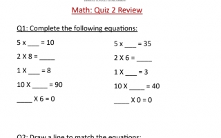ورقة عمل Quiz 2 Review مع الحل الرياضيات منهج انجليزي الصف الثالث