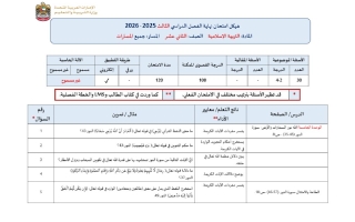 هيكل امتحان التربية الإسلامية الصف الثاني عشر الفصل الدراسي الثالث 2025-2026