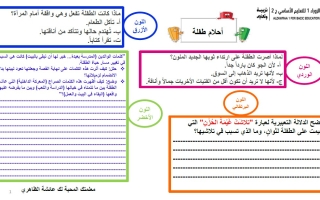 ورقة عمل أحلام طفلة اللغة العربية الصف الثامن الفصل الثالث