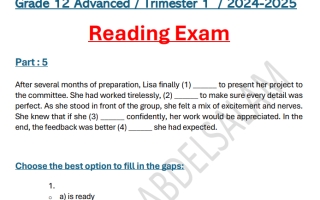 أوراق عمل Reading Exam اللغة الإنجليزية الصف الثاني عشر متقدم الفصل الأول