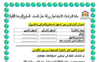 أوراق عمل وحدة دراسة إقليمية لدولة الإمارات العربية المتحدة دراسات اجتماعية الصف السابع