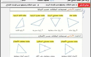 ورقة عمل تصنيف المثلثات رياضيات صف تاسع فصل ثالث