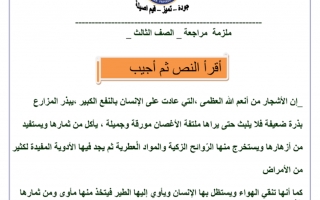 ملزمة مراجعة عامة لغة عربية الصف الثالث الفصل الأول