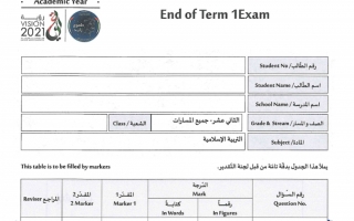 امتحان نهاية الفصل مع الحل تربية إسلامية الصف الثاني عشر الفصل الأول - نموذج 3