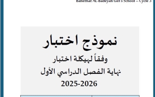 نموذج اختبار لهيكلة اختبار الرياضيات المتكاملة الصف التاسع عام