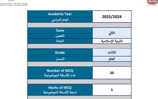 هيكل امتحان التربية الإسلامية الصف الثالث الفصل الثاني 2023-2024