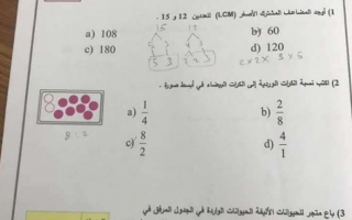 امتحان نهاية الفصل مع الحل رياضيات الصف السادس الفصل الأول - نموذج 5