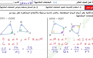 ورقة عمل مع الحل درس المضلعات المتشابهة رياضيات الصف العاشر