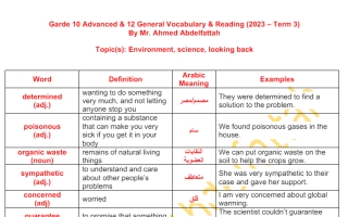 مراجعة Vocabulary & Reading اللغة الإنجليزية الصف الثاني عشر عام الفصل الثالث