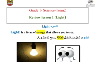 ملخص درس Light العلوم منهج انجليزي الصف الأول
