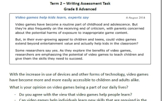 اختبار التقويم الأول Writing Assessment Task اللغة الإنجليزية الصف الثامن متقدم الفصل الثاني