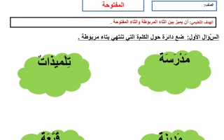 اختبار تدريبي درس التاء المربوطة والتاء المفتوحة اللغة العربية الصف الثاني
