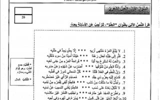 امتحان نهاية الفصل لغة عربية الصف الثامن الفصل الأول - نموذج 5