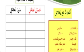 ورقة عمل إثرائية درس حسن المعاملة التربية الإسلامية الصف الرابع