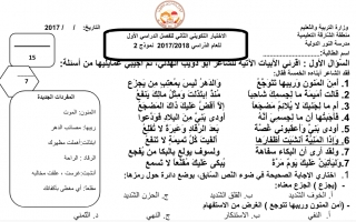 اختبار لغة عربية الصف الحادي عشر الفصل الأول - نموذج 3