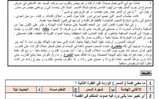 اختبار لغة عربية الصف السادس الفصل الأول - نموذج 3