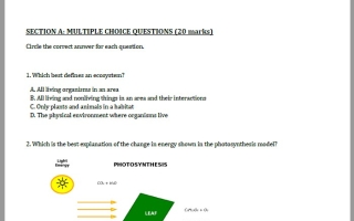 نموذج امتحان تدريبي العلوم المتكاملة الصف السابع