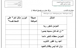 ورقة عمل درس صيغ المبالغة لغة عربية الصف العاشر
