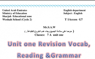 مراجعة وحدة Revision Unit one اللغة الإنجليزية الصف السابع الفصل الأول