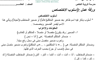 ورقة عمل أسلوب الاختصاص عربي الصف العاشر الفصل الثاني