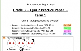 أوراق عمل Unit 3 Multiplication and Division مع الحل الرياضيات منهج انجليزي الصف الثالث