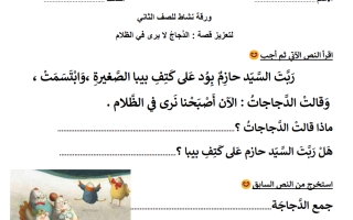 ورقة عمل داعمة درس الدجاج لا يرى في الظلام لغة عربية الصف الثاني