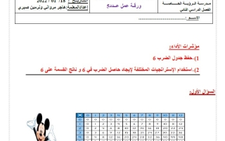 حل ورقة عمل الضرب والقسمة على 6 الرياضيات المتكاملة الصف الثالث الفصل الثاني