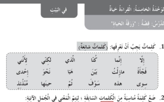 حل درس ورقة الحياة (كتاب النشاط) اللغة العربية للصف الخامس