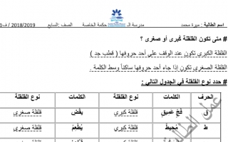 أوراق عمل أحكام التجويد تربية إسلامية الصف السابع الفصل الأول - نموذج 2