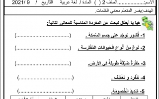 ورقة عمل درس مسعودة السلحفاة لغة عربية الصف الثاني