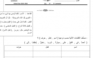 أوراق عمل متنوعة لغة عربية الصف الثالث الفصل الأول - نموذج 4