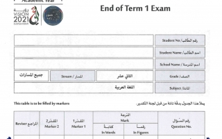 امتحان نهاية الفصل مع الحل لغة عربية الصف الثاني عشر الفصل الأول - نموذج 2
