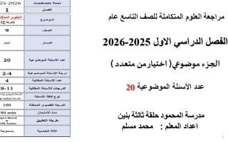 مراجعة الجزء الموضوعي العلوم المتكاملة الصف التاسع عام