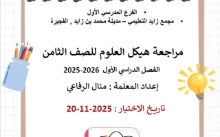 الأسئلة المتوقعة لامتحان العلوم المتكاملة الصف الثامن عام