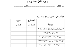 ورقة عمل درس جزم الفعل المضارع لغة عربية صف ثامن