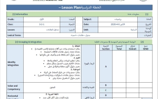 الخطة الدرسية اليومية جداول العلامات الرياضيات المتكاملة الصف الأول الفصل الثالث