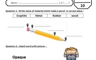 اختبار التقويم الأول materials and light العلوم المتكاملة الصف الأول انسبير الفصل الثاني
