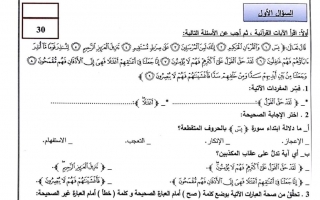 امتحان نهاية الفصل تربية إسلامية الصف الثامن الفصل الأول - نموذج 3