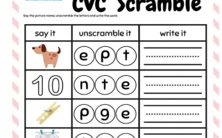 ورقة عمل CVC Scramble Short E اللغة الإنجليزية للصف الأول