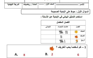 الاختبار النهائي الرياضيات المتكاملة الصف الأول الفصل الثالث