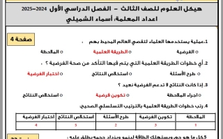 حل مراجعة أسئلة الهيكل الوزاري العلوم المتكاملة الصف الثالث