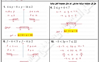 ورقة عمل درس حل المتباينات المركبة مع الحل الرياضيات الصف التاسع