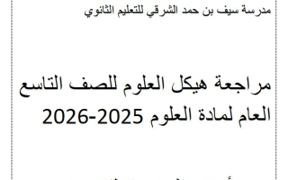 مراجعة الهيكل الوزاري العلوم المتكاملة الصف التاسع انسبير عام