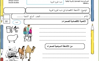 ورقة عمل درس الأنشطة الإقتصادية لسكان شبه الجزيرة العربية الاجتماعيات الصف السابع