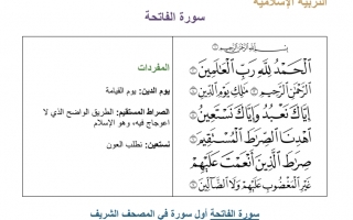 ملخص وأوراق عمل درس سورة الفاتحة تربية إسلامية الصف الأول