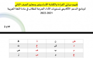 أوراق عمل تقييم مهارتي القراءة والكتابة اللغة العربية الصف الثاني