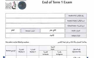 امتحان نهاية الفصل احياء الصف الثاني عشر عام الفصل الأول - نموذج 2