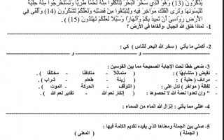 امتحان تحديد مستوى اللغة العربية الصف السابع الفصل الأول
